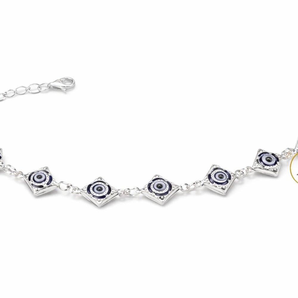 Lucky Evil Eye Bracelet in .925 Sterling Silver • Light Blue Eyes - Picture 4 of 6